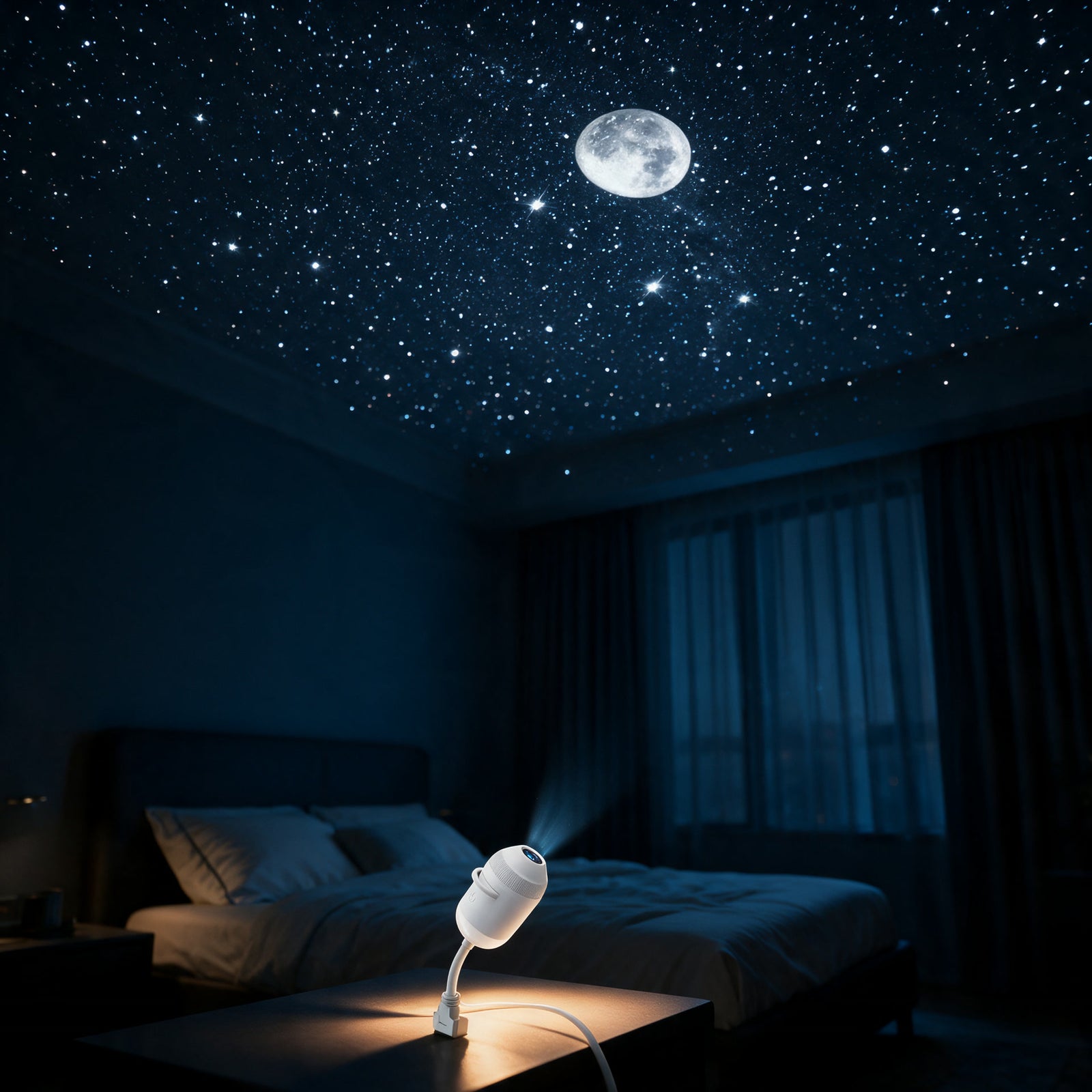 Stjernehimmel i taket over senga, Blund star pa nattbordet