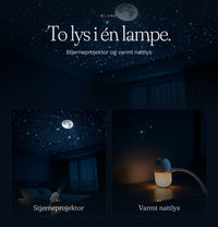 To lysmodus, stjerneprojektor og varmt nattlys
